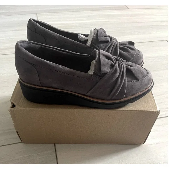 Clarks Gray Suede Loafers - Picture 3 of 5